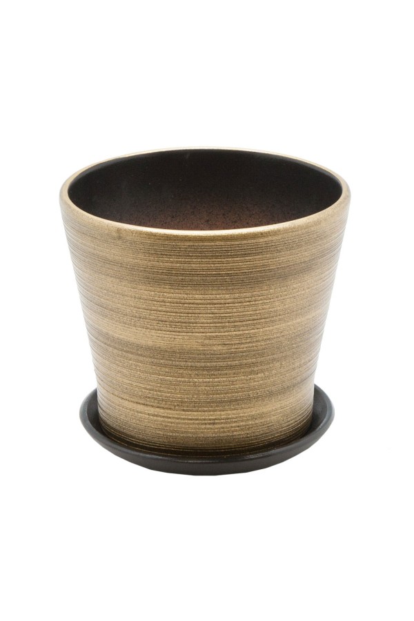 Керамический горшок с подставкой, 1,0л., Д147 Ш147 В130, бронзовый (глянец)