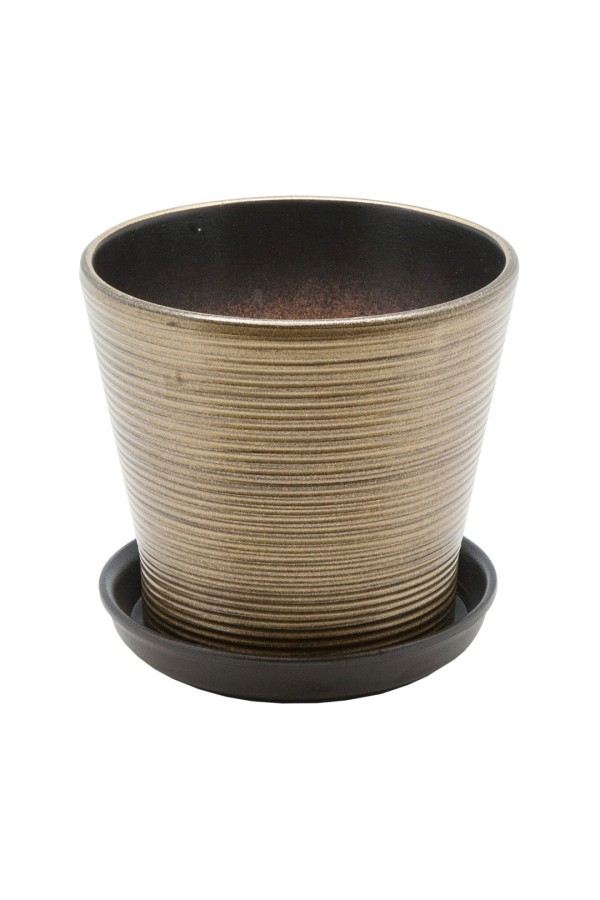 Керамический горшок с подставкой, 1,8 л., Д165 Ш165 В148, бронзовый (глянец)