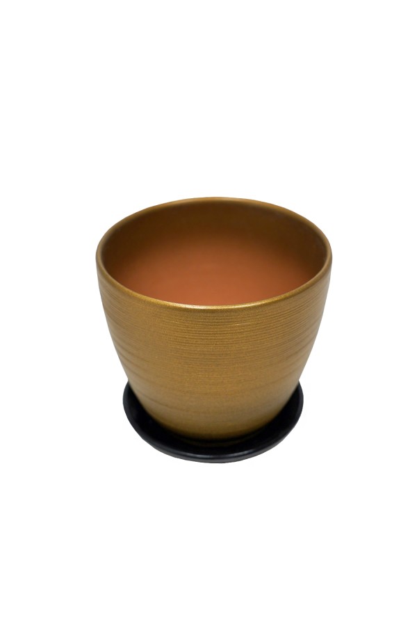 Керамический горшок с подставкой, 1,4л., Д145 Ш145 В130, бронзовый (матовый)