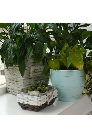 Керамический горшок с подставкой, 4, 7л., Д210 Ш210 В200, голубой