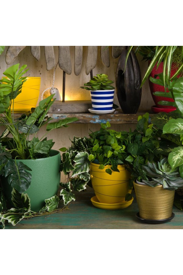 Керамический горшок с подставкой, 1,4л., Д145 Ш145 В130, желтый