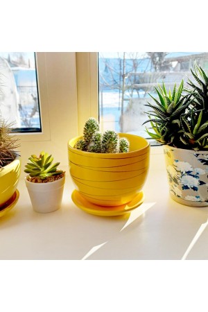 Керамический горшок с подставкой, 1, 05л., Д145 Ш145 В106, желтый