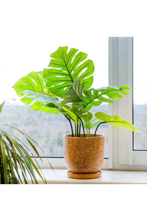 Керамический горшок Терраццо с подставкой, 4,7 л., Д215 Ш215 В200, терракотовый