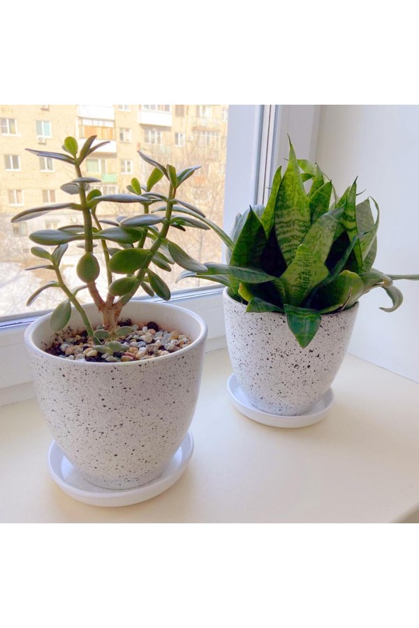 Керамический горшок Терраццо с подставкой, 2,4 л., Д175 Ш175 В158, белый