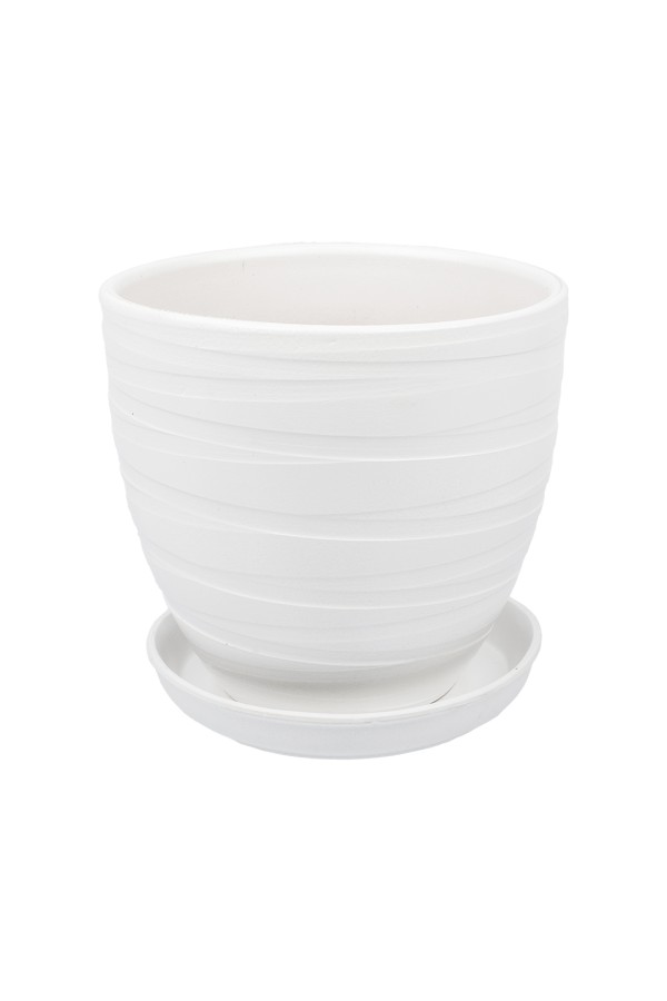 Керамический горшок Рельеф с подставкой, 2,4 л., Д175 Ш175 В158, белый