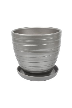 Керамический горшок Рельеф с подставкой, 2, 4 л., Д175 Ш175 В158, металлик