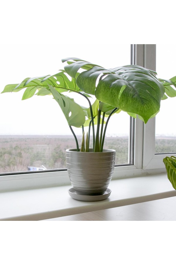 Керамический горшок Рельеф с подставкой, 4,7 л., Д215 Ш215 В200, металлик