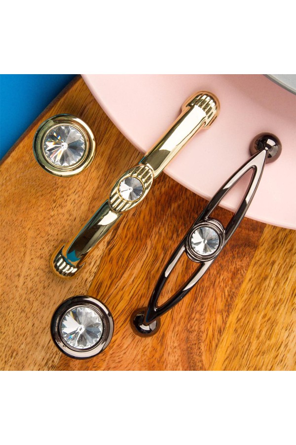 Ручка-скоба с кристаллами, 96 мм, черный хром