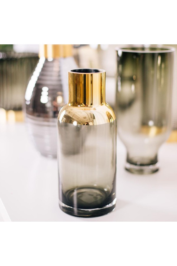 Декоративная ваза из цветного стекла с золотым напылением, Д100 Ш100 В230, серый