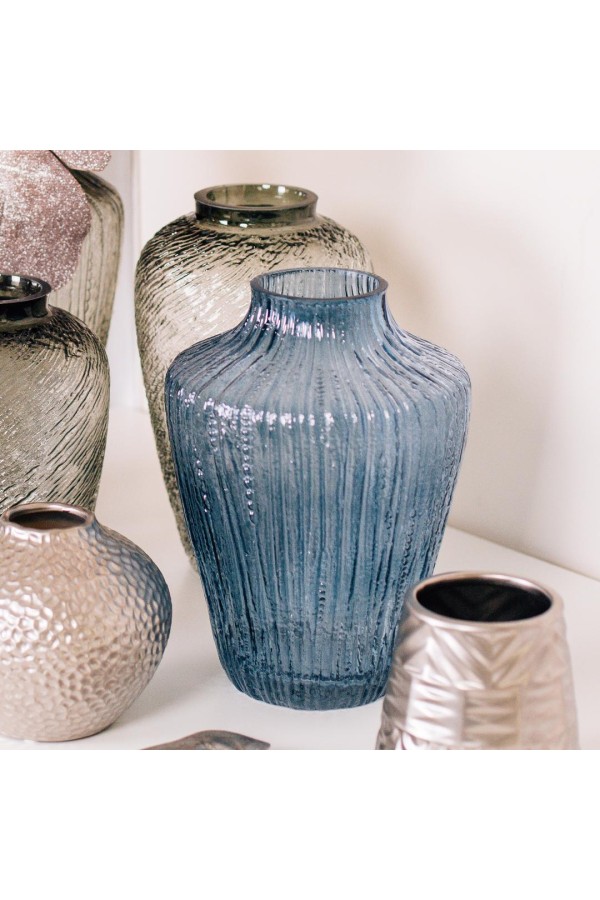 Декоративная ваза из дымчатого стекла, Д190 Ш190 В260, синий