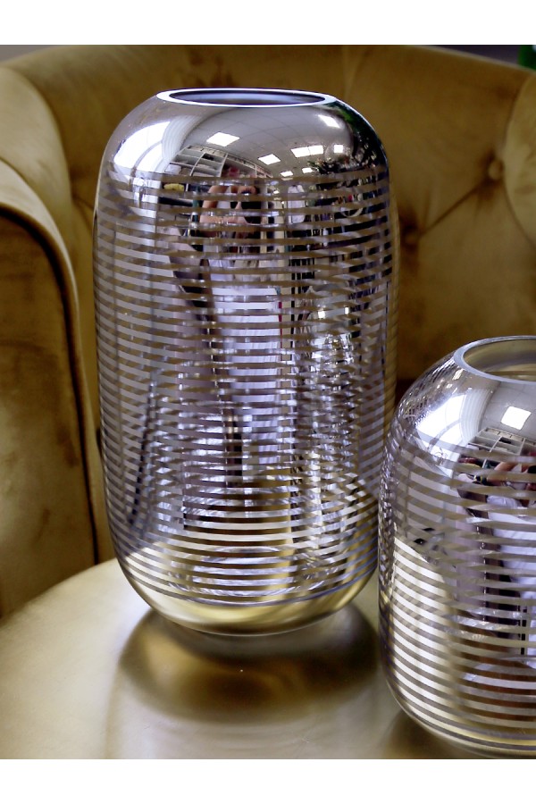 Декоративная ваза из стекла с cеребряным напылением, Д150 Ш150 В270, серебристый