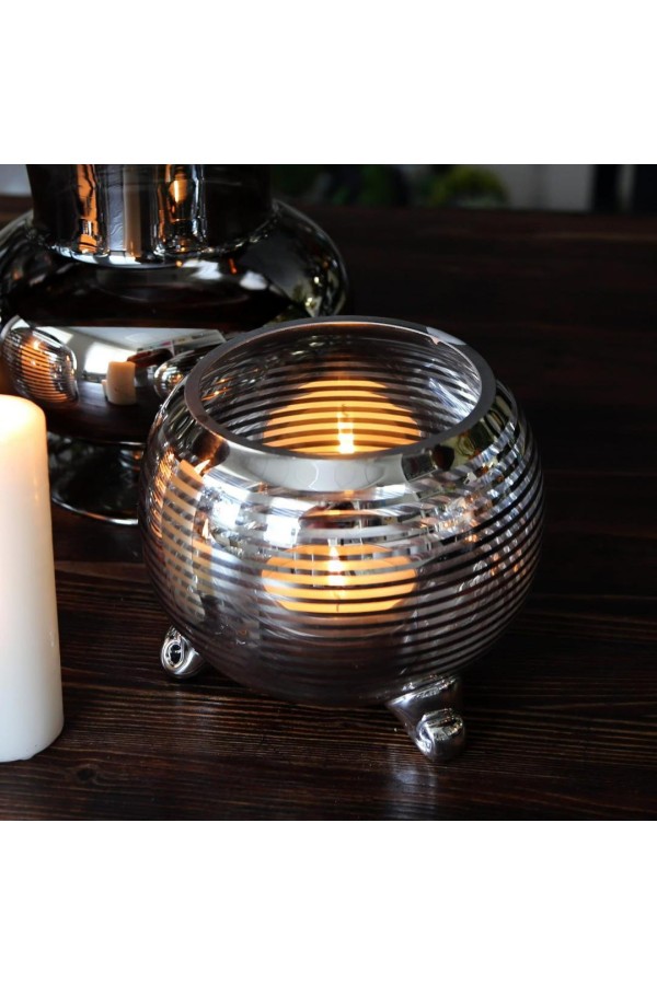 Декоративная ваза-подсвечник из стекла с cеребряным напылением, Д180 Ш180 В150, серебристый