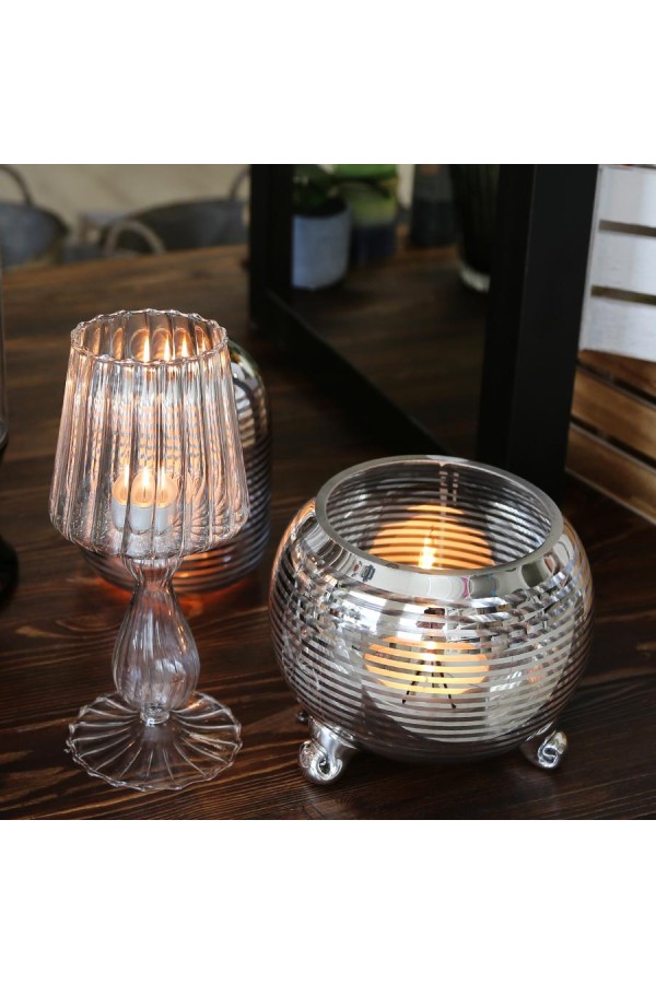 Декоративная ваза-подсвечник из стекла с cеребряным напылением, Д180 Ш180 В150, серебристый