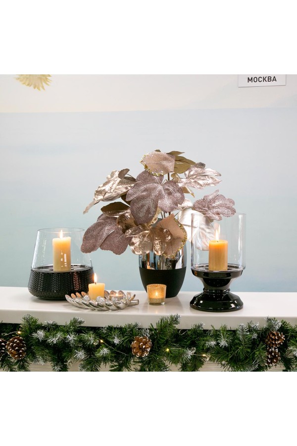 Декоративный подсвечник из цветного стекла, Д200 Ш200 В200, бело-черный