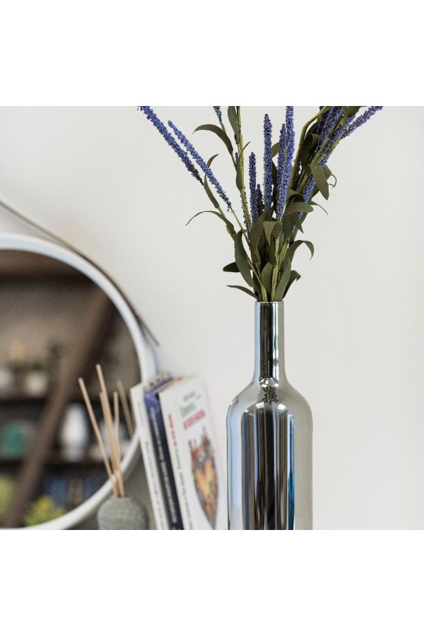 Декоративная ваза-бутылка из стекла с зеркальным покрытием, Д85 Ш85 В345, серебряный