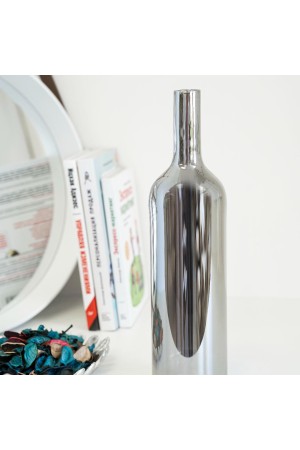 Декоративная ваза-бутылка из стекла с зеркальным покрытием, Д85 Ш85 В345, серебряный