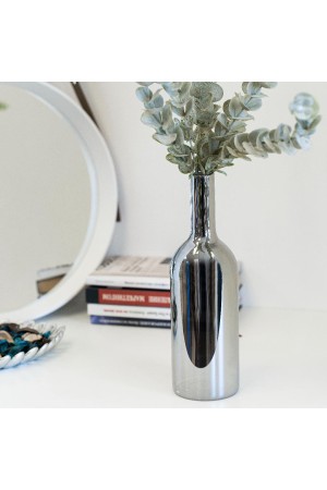 Декоративная ваза-бутылка из стекла с зеркальным покрытием, Д85 Ш85 В280, серебряный