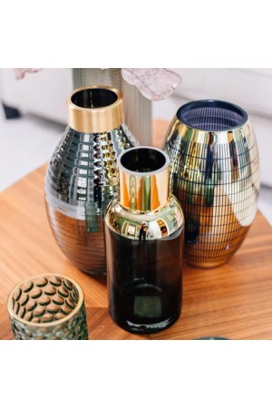 Декоративная ваза из стекла с золотым напылением, Д143 Ш143 В235, золотой