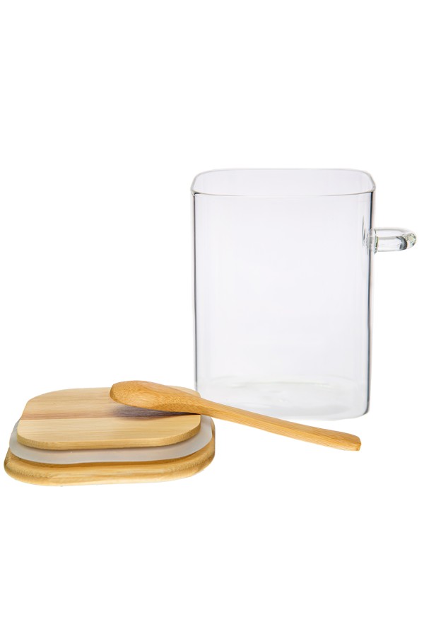 Контейнер с бамбук.крышкой и ложкой, Д100 Ш100 В130, 800 мл, прозрачный