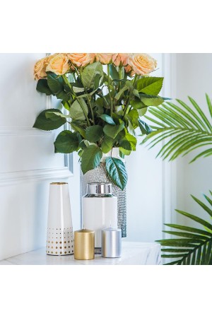 Декоративная ваза Контраст, Д100 Ш100 В200, белый с серебром