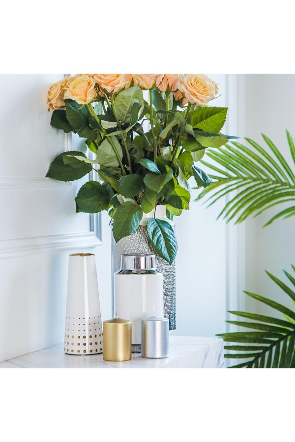 Декоративная ваза Контраст, Д100 Ш100 В200, белый с серебром