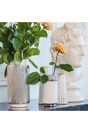 Декоративная ваза Контраст, Д100 Ш100 В200, белый с серебром