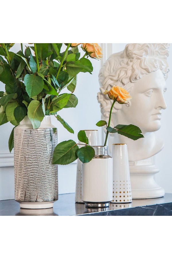 Декоративная ваза Контраст, Д100 Ш100 В200, белый с серебром