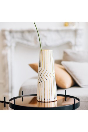 Декоративная ваза Арт Деко, Д120 Ш120 В300, белый с золотом