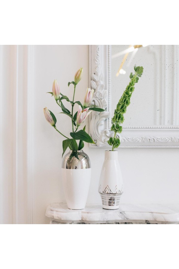 Декоративная ваза Шик, Д125 Ш125 В250, белый с серебром