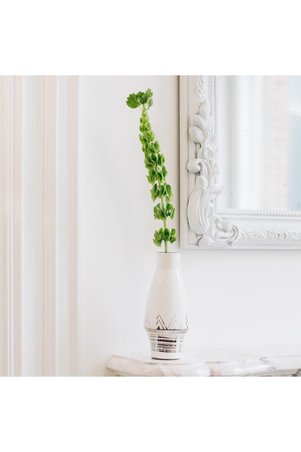 Декоративная ваза Геометрия, Д110 Ш110 В250, белый с серебром