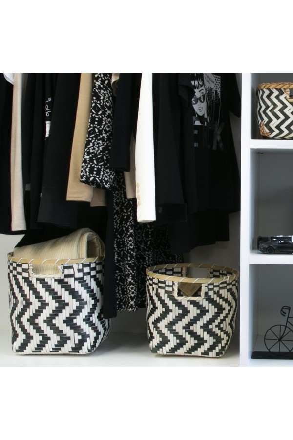 Корзина стеллажная с ручками "Зигзаг", Д400 Ш400 В350, черный, белый