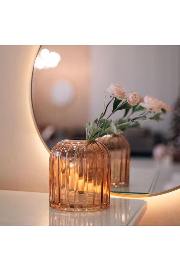 Декоративная ваза из стекла Рельеф, Д145 Ш145 В160, персиковый