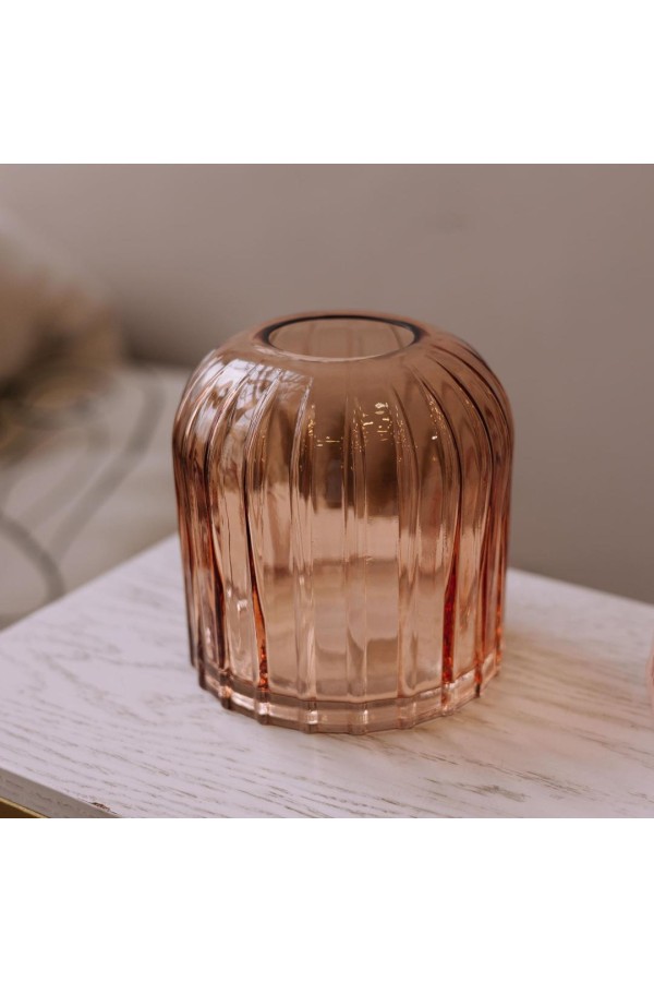 Декоративная ваза из стекла Рельеф, Д145 Ш145 В160, персиковый