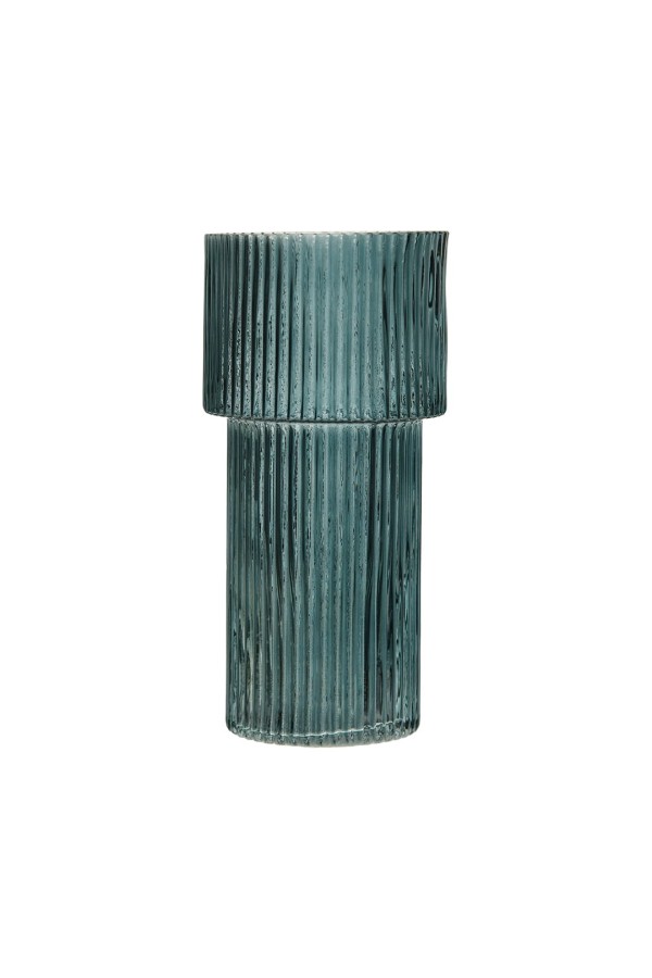 Декоративная ваза из рельефного стекла, Д95 Ш95 В200, синий