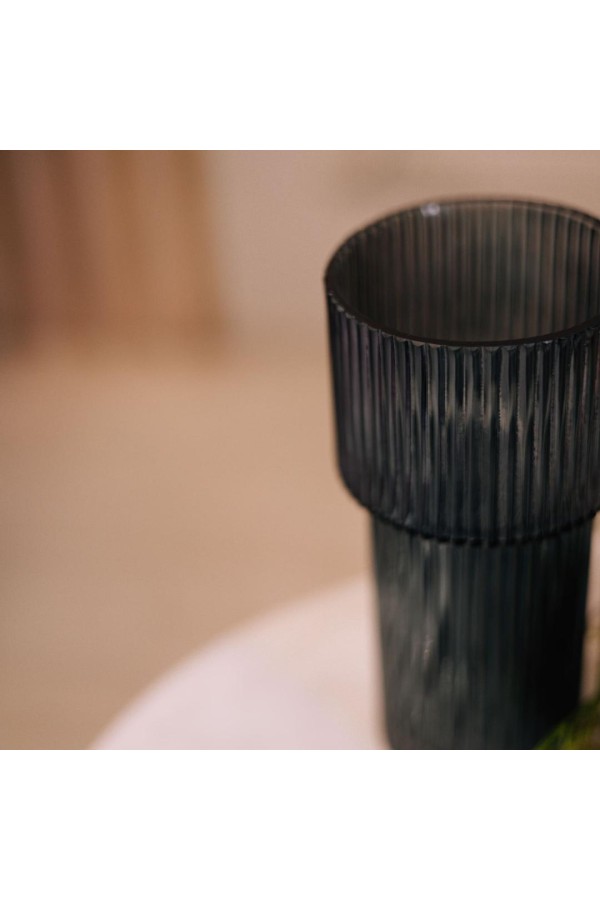 Декоративная ваза из рельефного стекла, Д95 Ш95 В200, синий