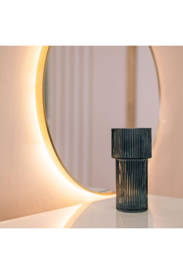 Декоративная ваза из рельефного стекла, Д95 Ш95 В200, синий