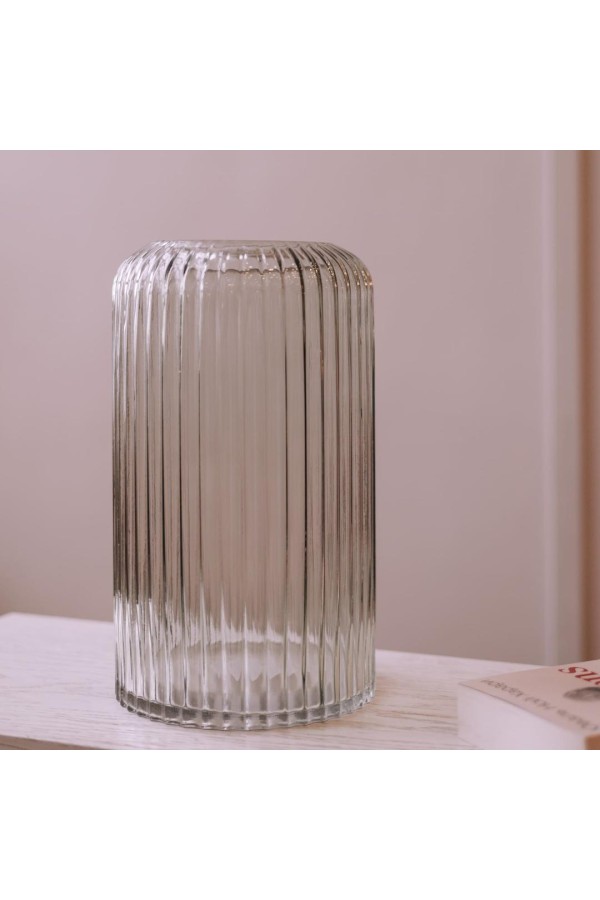 Декоративная ваза из рельефного стекла, Д180 Ш180 В305, серый