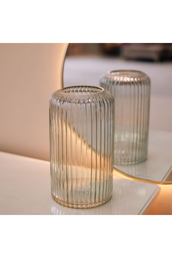 Декоративная ваза из рельефного стекла, Д180 Ш180 В305, серый