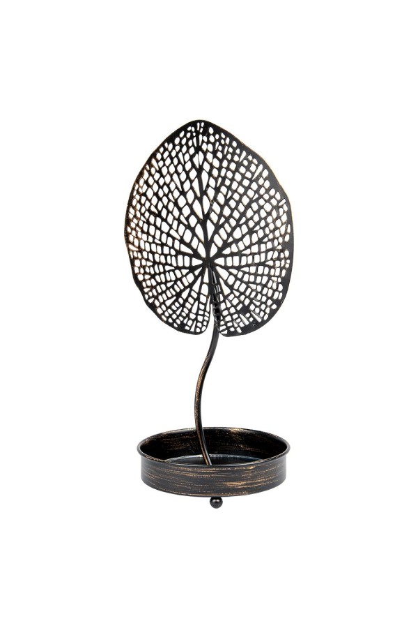 Металлический подсвечник Лист, Д210 Ш150 В350, черный