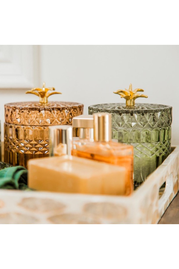 Стеклянная шкатулка, Д90 Ш90 В100, оливковый