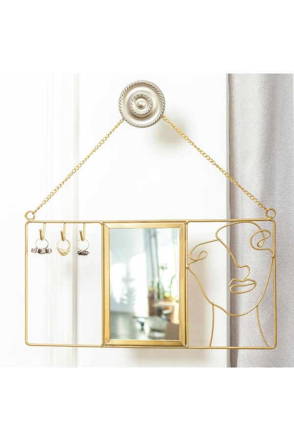 Держатель для ювелирных украшений с зеркалом, Д400 Ш200 В30, золотой