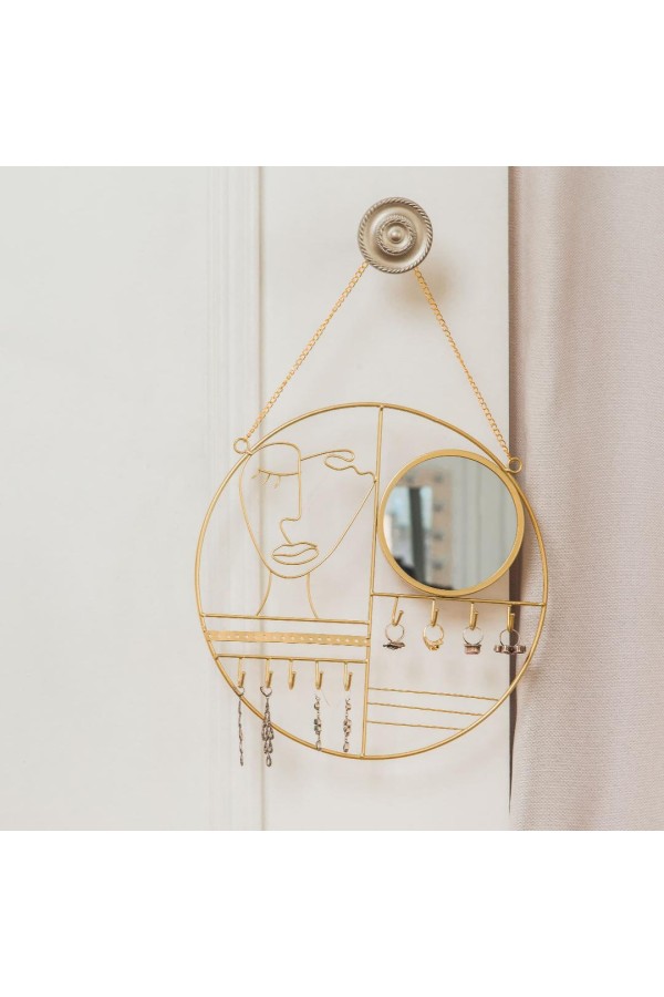 Держатель для ювелирных украшений с зеркалом, Д350 Ш350 В25, золотой