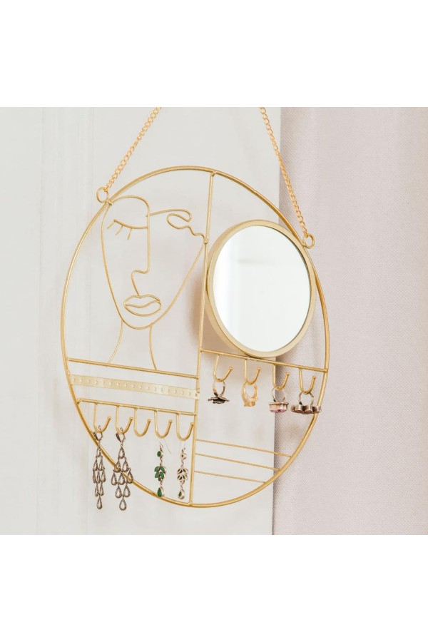 Держатель для ювелирных украшений с зеркалом, Д350 Ш350 В25, золотой