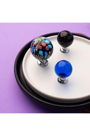 Ручка-кнопка, синее стекло, хром