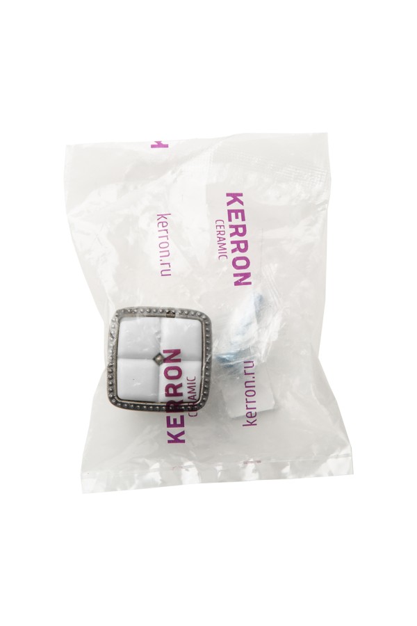 Ручка-кнопка с фарфором, старинное серебро/белый