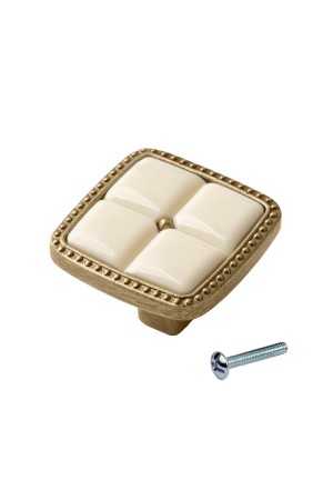 Ручка-кнопка с фарфором, 96 мм, античная бронза/беж