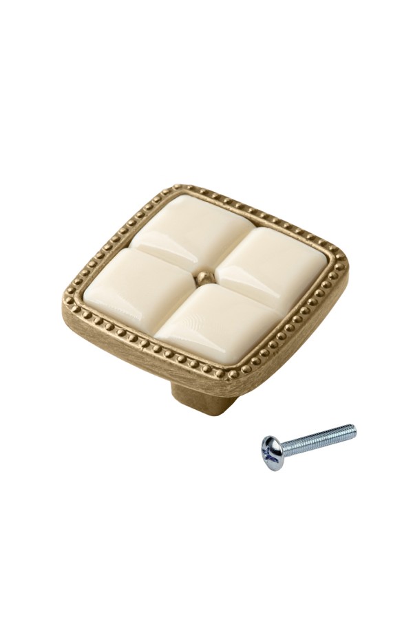 Ручка-кнопка с фарфором, 96 мм, античная бронза/беж