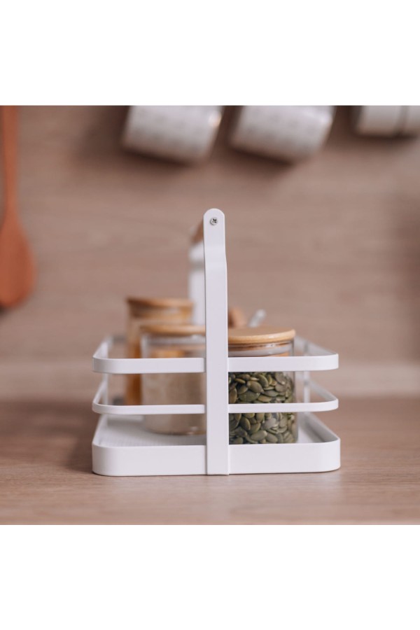 Металлическая корзина c деревянной ручкой, матовый белый