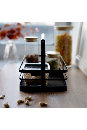 Металлическая корзина c деревянной ручкой, черный матовый