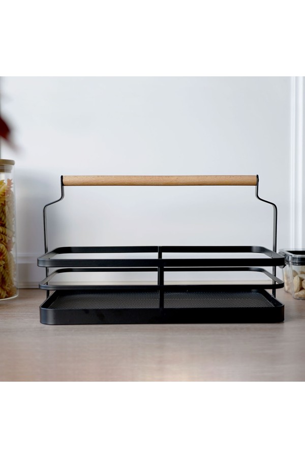 Металлическая корзина c деревянной ручкой, черный матовый